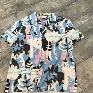 ASOS Men's Blue and Pink Abstract Button Down Shirt